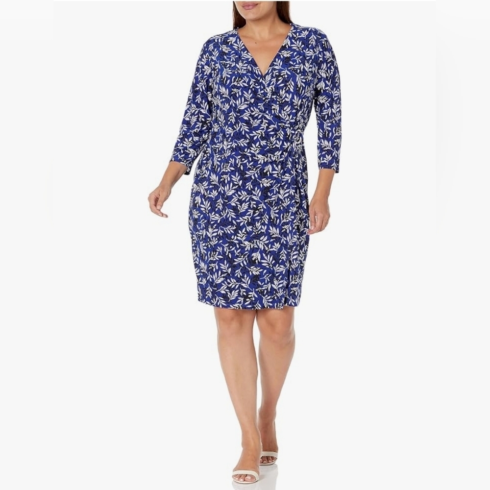 Kasper Women's Signature Wrap Dress Royal blue business casual size 3X